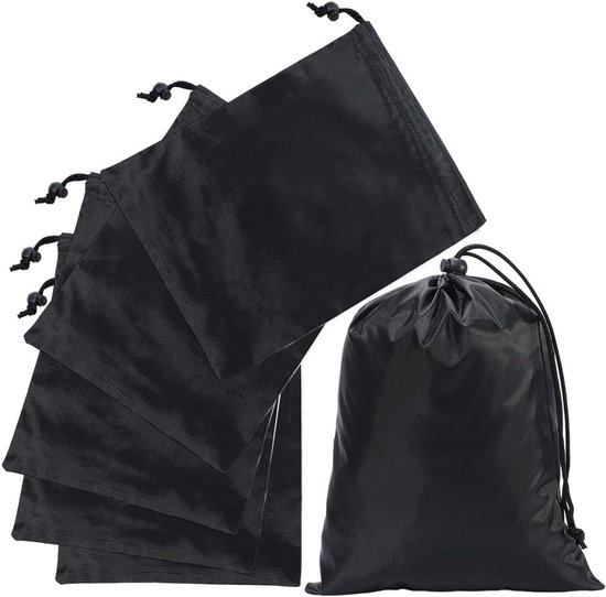 Thijox - 6 Stuks Zwarte Trekkoordzakken met Knevelsluiting, Waterdichte Nylon Opbergtas voor Sport, Gym, Zwemmen, Yoga, 30x20cm - Lichtgewicht en Duur