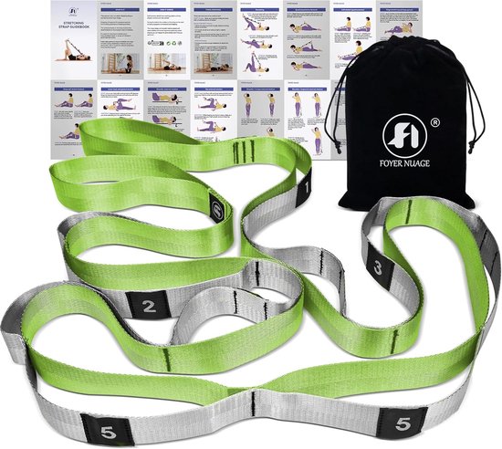 Thijox - Stretchbanden voor Oefeningen, Niet-Elastische Yoga-Stretchband met Lussen, 3,8 cm x 2,45 m, Groene Fysiotherapie Stretchband voor Yoga, Pila van Thijox