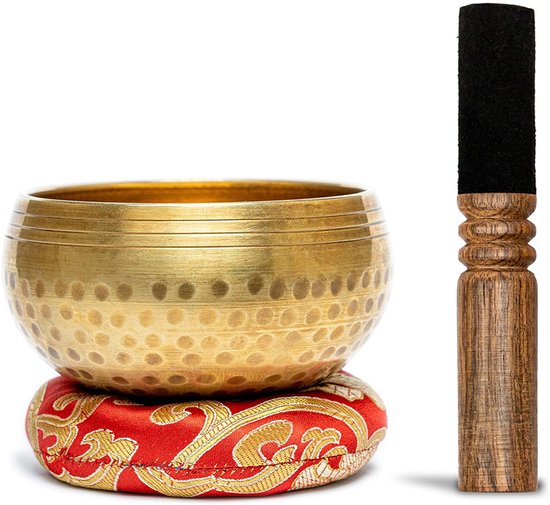 Tibetaanse Klankschaal - incl. Aanstrijkhout & Kussen - Klank Schaal - Meditatie, Yoga, Chakra - Oranje - 8 cm
