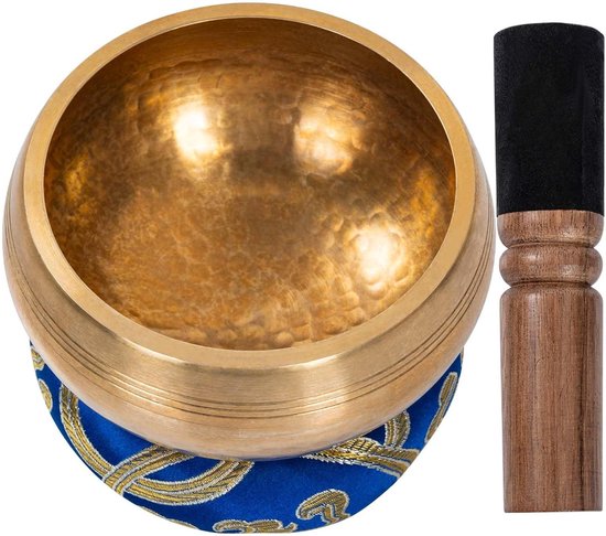 Tibetaanse Klankschaal Set met Klem en Kussen, Handgemaakt, 10.5 cm, Ideaal voor Meditatie en Ontspanning