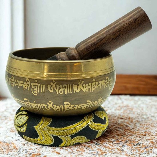 Tibetaanse Klankschaal voor Meditatie, Onstpanning en Rust - Spirituele energie - Goud met Zwart van Merkloos