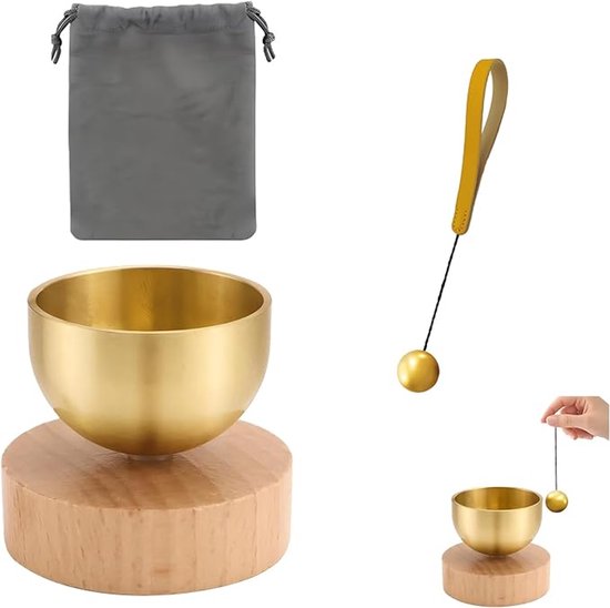 Tibetaanse Klankschaalset Mini - 3-Delige Set - Mini Messing Klankschaalset - Klank Schaal - Mini Klankschaalset - 3-in-1 Meditatietool - Mooie Cadeaus - Geschikt Voor Meditatie En Yoga - Geel