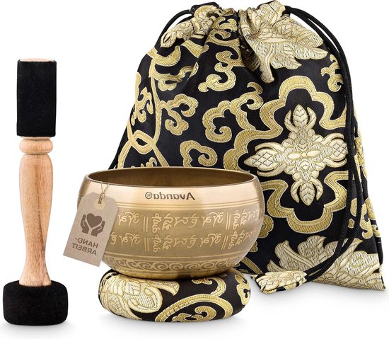 Tibetaanse klankschaalset voor yoga meditatie ontspanning - handbeschilderde klankschaal Ø 10 cm met ringkussen tas handleiding van AYYOXMEX