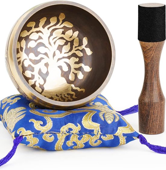 Tibetaanse klankschalenset, 100% handgemaakt in Nepal, grote klankschaal met instructies, hamer, kussen, geschenkdoos; Meditatie, yoga, chakra-genezing, zelfzorgcadeaus voor vrouwen van Silent Mind