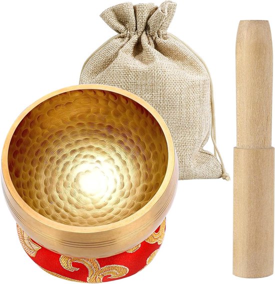 Tibetaanse klankschalenset, 8,5 cm, handwerk, genezing, meditatie, yoga, klankkom met houten lepel en klankschaalkussen, unieke cadeaus voor vrouwen en mannen van Merkloos