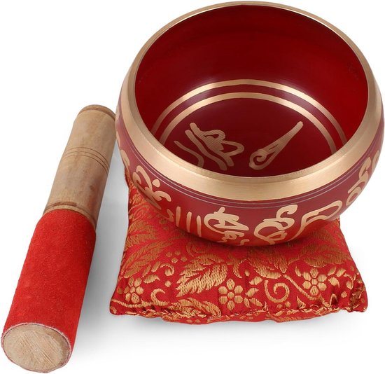 Tibetaanse Meditatie Om Mani klankschaal kussen Rood 4 inch van Silent Mind