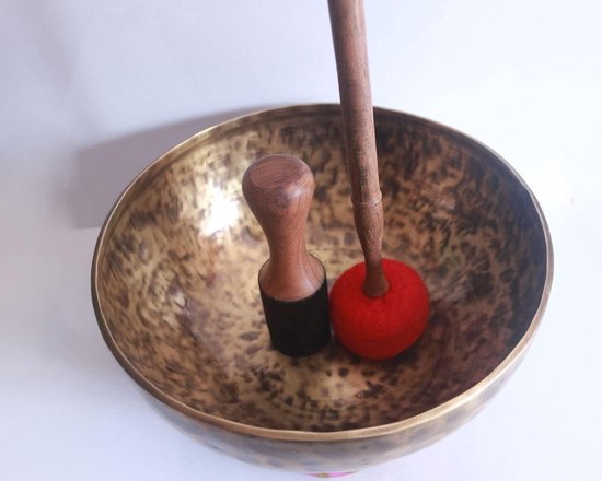 Tibetaanse Zingende Kom - Meditatie Bol - Ontspanning Geluid - Handgehamerd Zeven Metalen - 16 Inch Diameter - Koper Patina van Merkloos