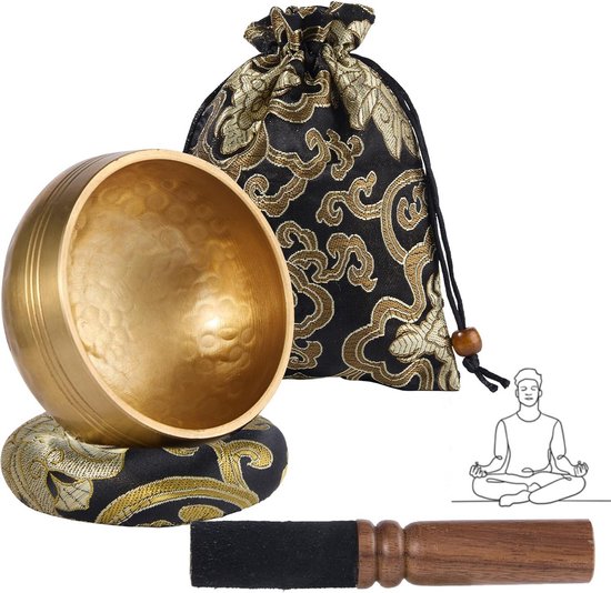 Tibetan Singing Bowl Set 8 cm - Handgemaakte Brass Singing Bowl voor Yoga en Meditatie