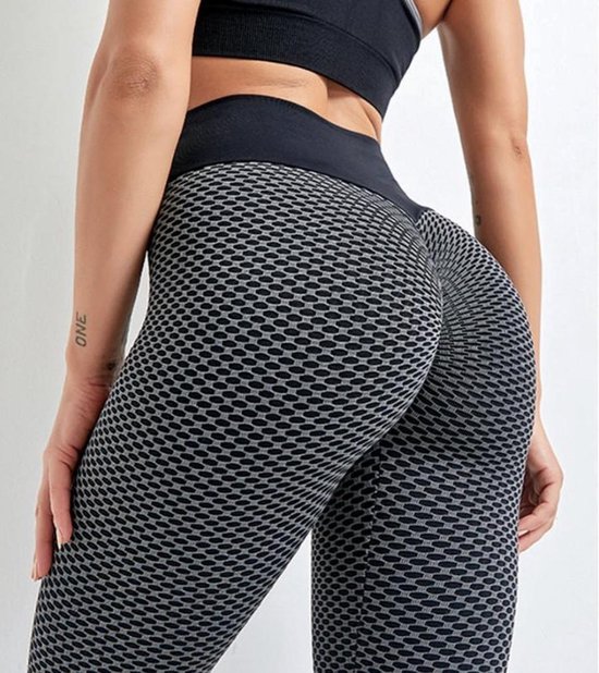 TikTok Legging - Dames - Butt lifting - TikTok broek - TikTok Yogapants - Grijs/Zwart - Maat XL van Merkloos