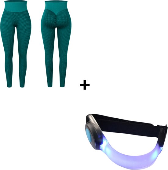Tiktok Legging + Verlichting - Sportlegging Dames - Squat Proof en Fitness Legging - Yoga Legging - High Waist Sport Legging - Anti Cellulite - Shapewear Dames - Push Up - Butt Lifter - Sportkleding Dames | Groen | Maat S van TikTok