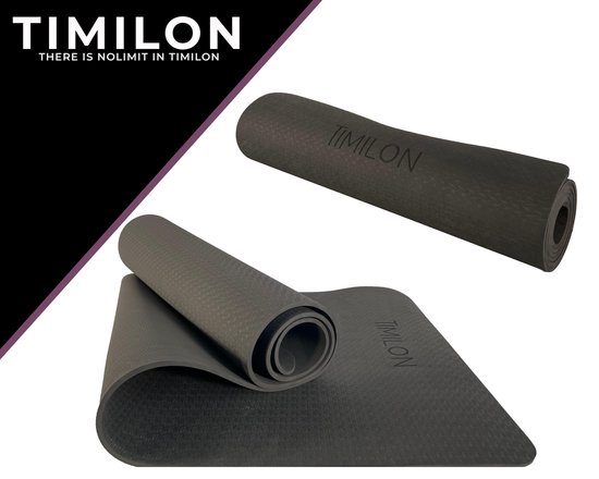 Timilon® Yoga mat - 181 x 61 x 0,6cm - Inclusief draagkoord - Sportmat - Yoga mat anti slip - Yogamat - Eco - Donkergrijs van Merkloos