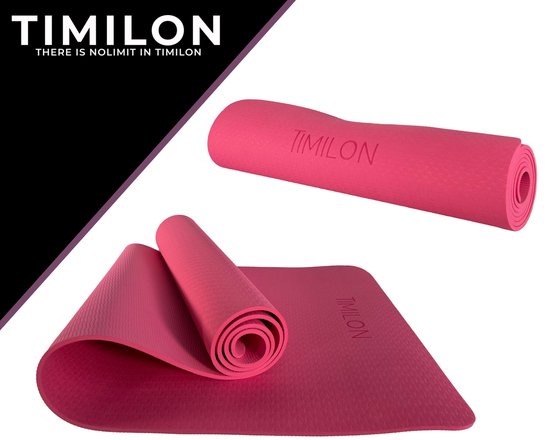 Timilon® Yoga mat - 181 x 61 x 0,6cm - Inclusief draagkoord - Sportmat - Yoga mat anti slip - Yogamat - Eco - Roze van Timilon