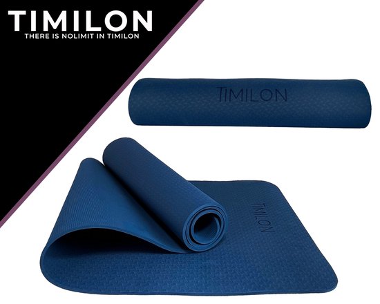 Timilon® Yoga mat - 181 x 61x 0,6cm - Inclusief draagkoord - Sportmat - Yoga mat anti slip - Yogamat - Eco - Blauw van Merkloos