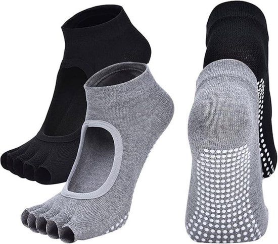 Toeless Yoga Socks - 4 Paar - Zwart en Grijs