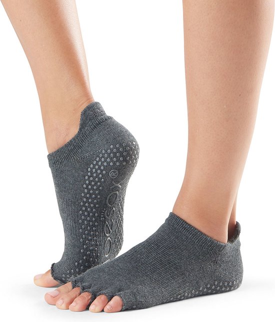 ToeSox Low Rise - Antislip Sokken - Open Tenen - Charcoal - Grijs van ToeSox
