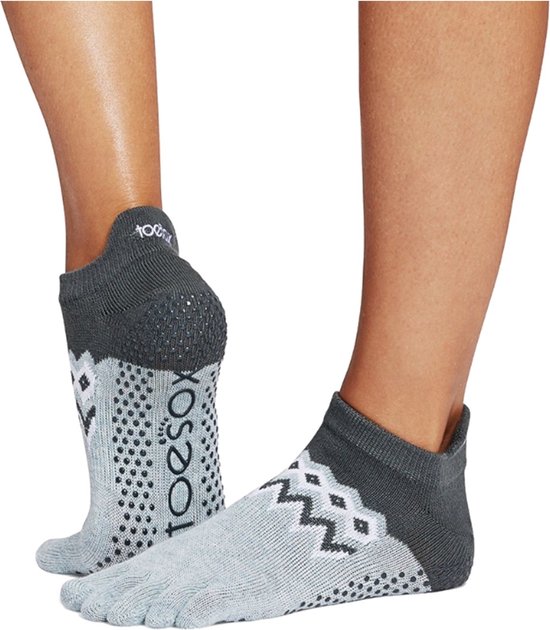 ToeSox Yoga No-Show Grip Socks teensokken - Grijs/Donkergrijs - 36-38 van Merkloos