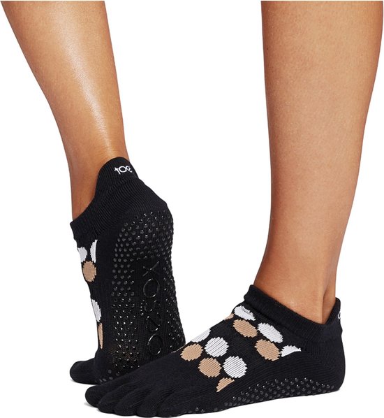 ToeSox Yoga No-Show Grip Socks teensokken - Zwart/Lichtbruin - 36-38 van ToeSox