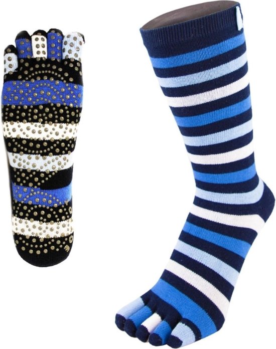 TOETOE Yoga & Pilates Grip Mid-Calf teensokken - Zwart/Blauw/Grijs - 36-39 van Merkloos