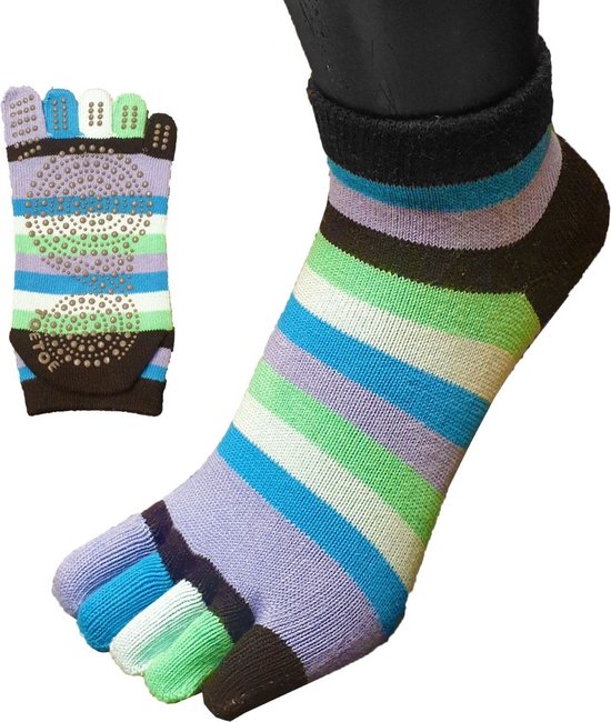 TOETOE Yoga & Pilatus Grip Enkel teensokken - Blauw/Groen - 36-39 van TOETOE