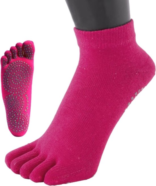 TOETOE Yoga & Pilatus Grip Enkel teensokken - Fuchsia - 36-39 van TOETOE