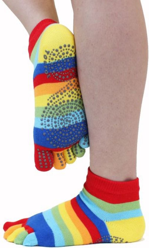 TOETOE Yoga & Pilatus Grip Enkel teensokken - Regenboog - 44-47 van TOETOE