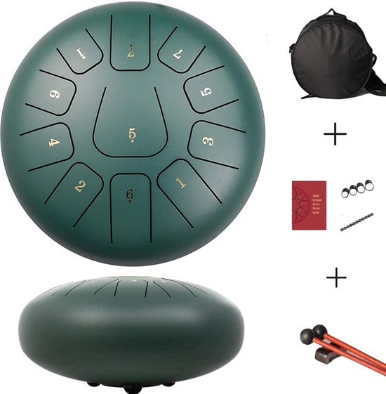 Tongue Drum L - 25cm - 11 tonen - Klankschaal - Lotus Drum - Meditatie - Yoga - Handpan - Groen van Mattrantos