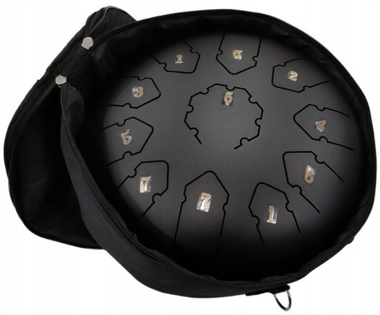Tongue Drum Zwart - Klankschalen - 30 cm - 13-toons Stalen Tongdrum Percussie Instrument met Accessoires - Handpan - Black - Muziek - Regen Muziek Maker - Yoga - Meditatie - Zen - Ontspanning van Merkloos