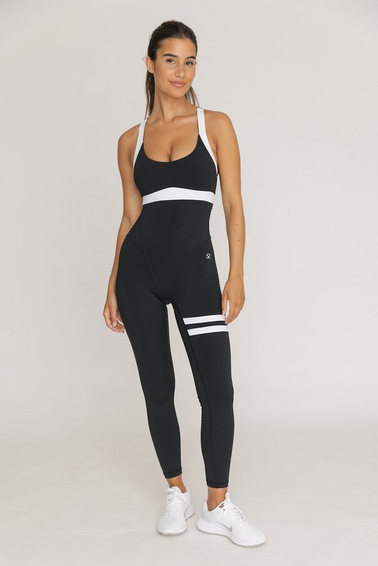 Topíssima Fitness Jumpsuit Serena - Klassiek Zwart Elegant Sportpak maat M met Buttshaper V-Snitt voor Fitness, Yoga, Barre, Pilates - yogakleding - sportkleding - Fitness Onepiece met Stijlvolle Rug - Comfortabele Gymsuit - Fitness Outfits Dames van Topíssima