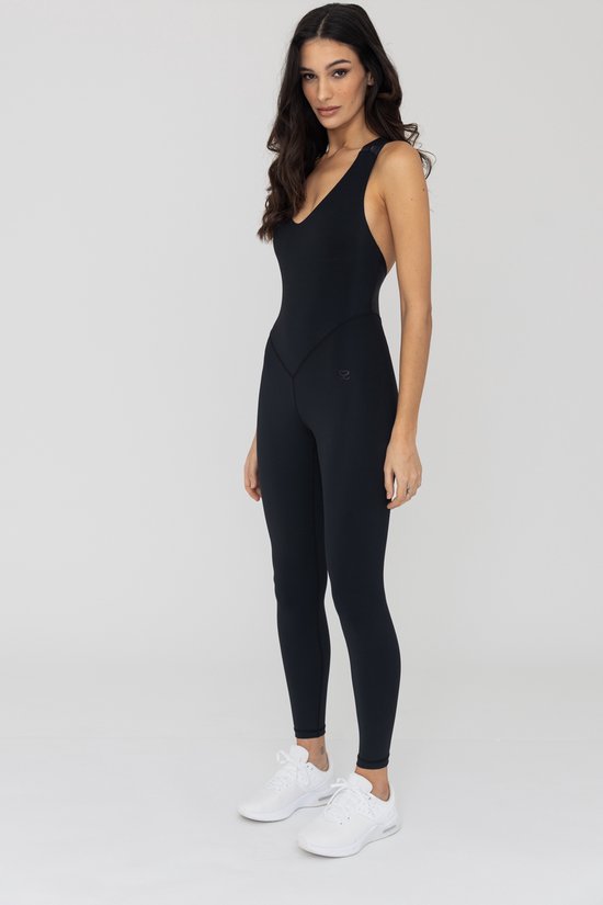 Topíssima Jumpsuit Amara Zwart - Elegant Dames Sportpak maat M voor Fitness, Yoga, Barre, Pilates - Comfortabele Gymsuit met Stijlvolle Rug - Fitnesskleding - Yogakleding - Gymkleding - Sportset dames kleding - Fitness Outfits - Modieuze Sportkleding van T