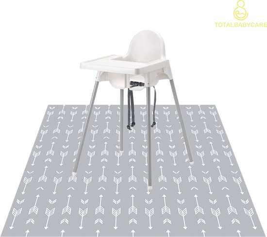Totalbabycare Uitwasbare Baby Knoeimat voor onder Kinderstoel – grijs van Total