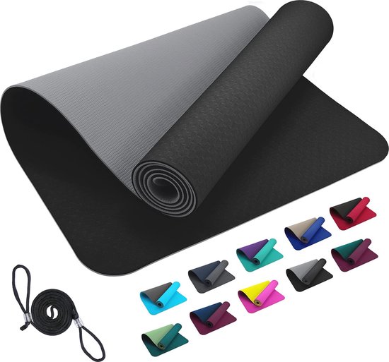 TPE Sportmat 183x61 cm - Antislip Yoga- en Fitnessmat met Draagriem