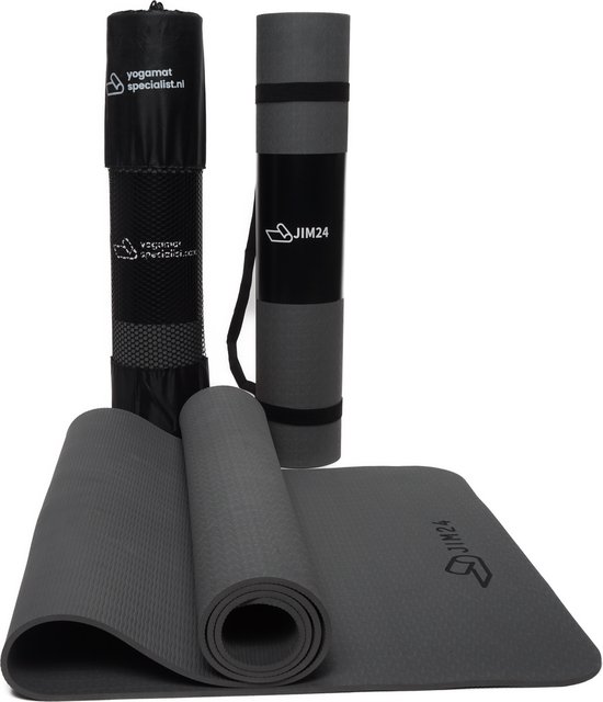 TPE Yoga Mat Grijs – Fitness Mat – Sport Mat – Yoga Mat Anti Slip – Yoga Mat Extra Dik – Duurzaam TPE – Inclusief Draagtas van Lifegoods