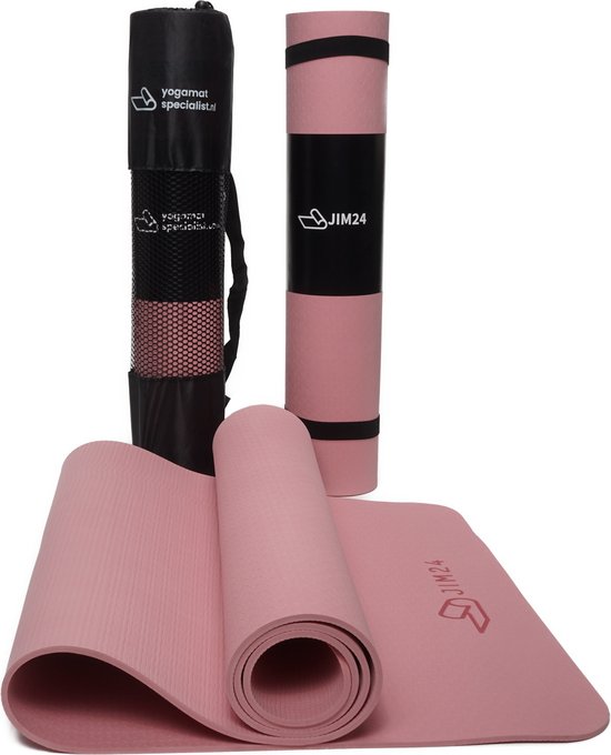 TPE Yoga Mat Zalmroze – Fitness Mat – Sport Mat – Yoga Mat Anti Slip – Yoga Mat Extra Dik – Duurzaam TPE – Inclusief Draagtas - van Focus Fitness