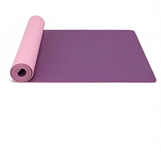 TPE Yogamat Antislip Fitnessmat 6mm met Draagriem - 183x61 cm - Paars/Roze - Pilates & Gym