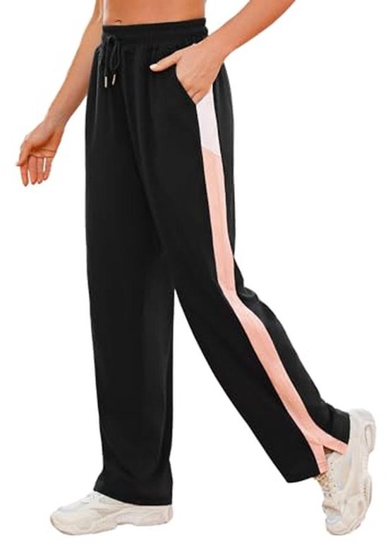 Trainingsbroek voor dames, brede sportbroek, hoge taille, joggingbroek met wijde pijpen, comfortabele joggingbroek voor fitness, sport, S-XXL van Merkloos