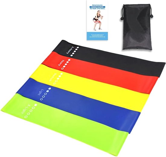 Trainingsweerstandsbandenset voor thuistrainingen en sportschool, 5 niveaus, elastische oefenbanden voor yoga, stretching en krachttraining van Train