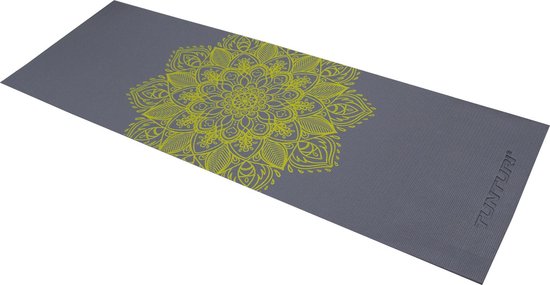 Tunturi PVC Yogamat - Fitnessmat 4mm dik - Antraciet met print - Incl. gratis fitness app van Merkloos