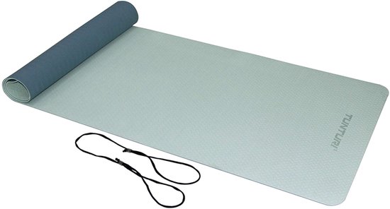 Tunturi TPE Yogamat - Fitnessmat 4mm dik - zwart koord - Blauw - Incl. gratis fitness app van Merkloos