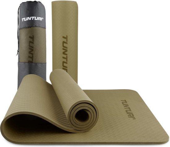 Tunturi Yoga Mat 8mm - Pilates mat - Extra dikke fitness mat - 183x61x0,8 cm - Incl Draagtas - Ecologisch materiaal - Eenvoudig te reinigen - Groen van Tunturi