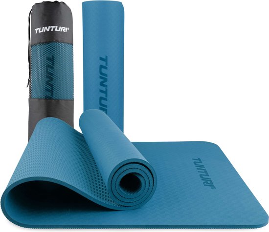 Tunturi Yoga Mat 8mm - Pilates mat - Extra dikke fitness mat - 183x61x0,8 cm - Incl Draagtas - Ecologisch materiaal - Eenvoudig te reinigen - Petrol Blauw van Tunturi