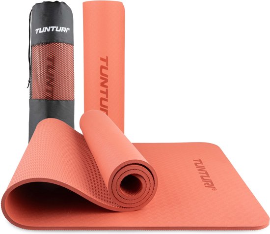 Tunturi Yoga Mat 8mm - Pilates mat - Extra dikke fitness mat - 183x61x0,8 cm - Incl Draagtas - Ecologisch materiaal - Eenvoudig te reinigen - Rosé Goud van Tunturi