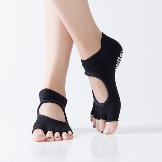 Twee paar Pilates-sokken zonder tenen met antislipzool, Geschikt voor yoga Geschikt voor vrouwen.