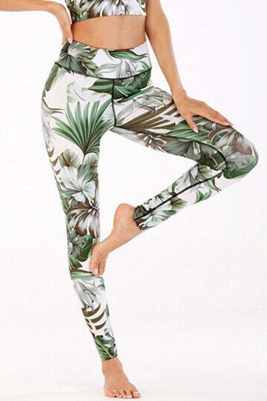 Ultimate Fit Fitnesslegging - sportlegging in tropische bloemen/blad print design -M van Ultimate