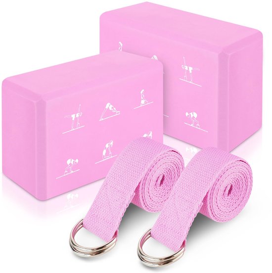 Unyqoos® Set van twee yogablokken met stretchbanden voor verbeterde flexibiliteit