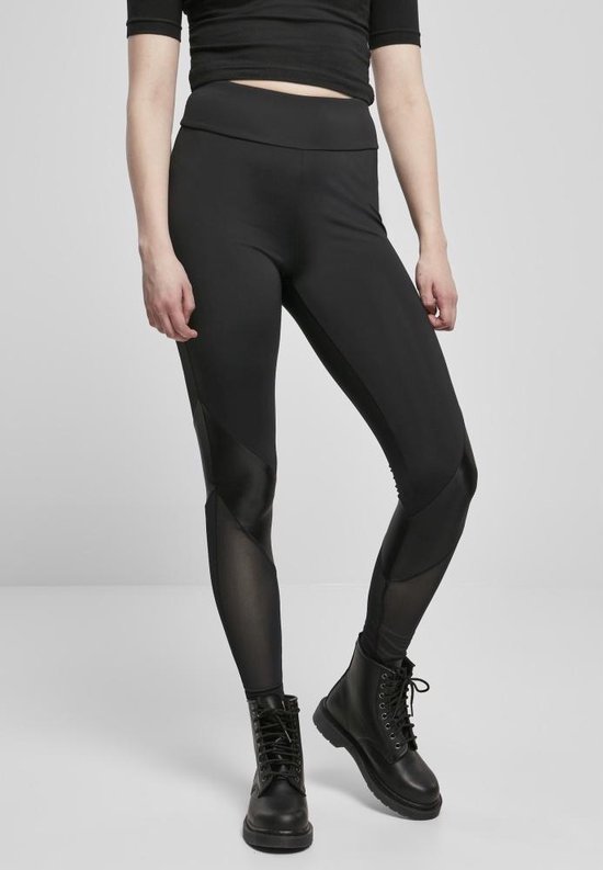 Urban Classics - Highwaist Mixed Tech Sportlegging - M - Zwart van Urban Classics