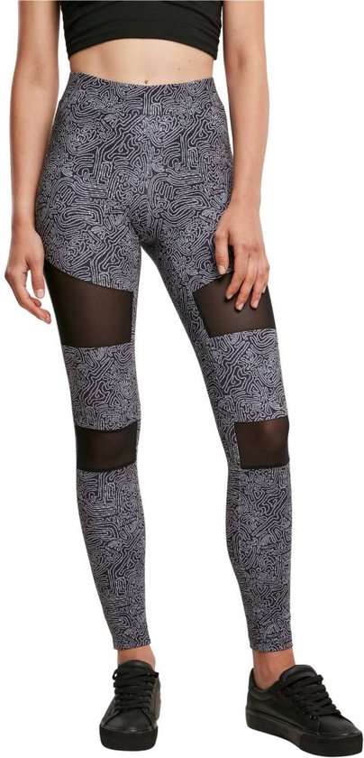 Urban Classics - Tech Mesh AOP blackzen Sportlegging - M - Zwart van Urban Classics