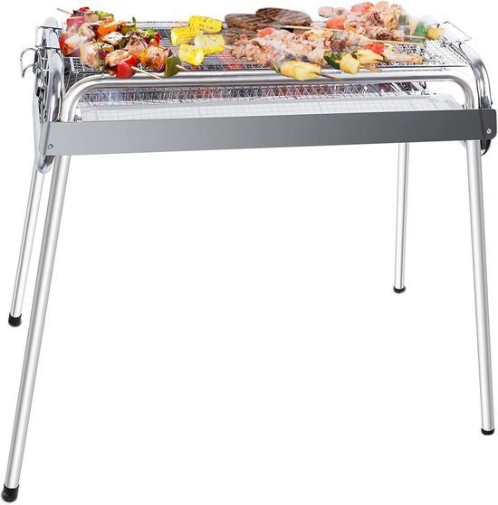 Uten 2 in 1 Smoker Barbecue - Verstelbare hoogte barbecues - Tafel bbq - Tafelbarbecue houtskool - Houtskoolbarbecues - Camping barbeque - BBQ Grill - Grilloppervlak (L x B) 69.5 x 29.5 cm - RVS van Uten