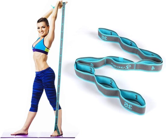 Verstelbare Yoga Stretch Band met 9 Lussen, Wasbaar en Hoog Elastisch voor Effectieve Yoga-Oefeningen en Flexibiliteitstraining