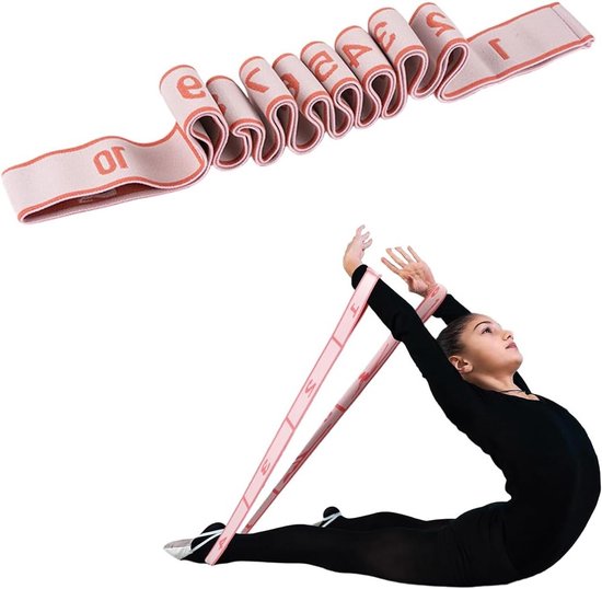 Verstelbare Yoga Stretching Band met 10 Lussen, Ideaal voor Pilates, Dans en Gymnastiek Oefeningen