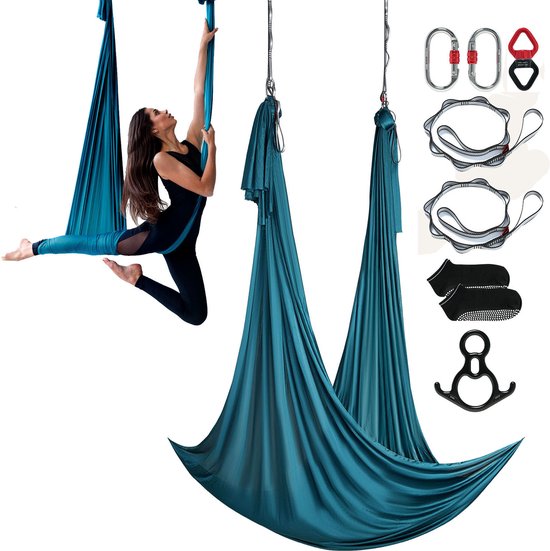 VEVOR Aerial Yoga Hangmatset 10 X 2,8 M, Groen Aerial Yoga Swing Air Flies, Indoor Aerial Yoga Hangmat Swing 1000 Kg Max. Draagvermogen, Inclusief Yogasokken & Stalen Karabijnhaak & Aluminium Draaibare van Merkloos